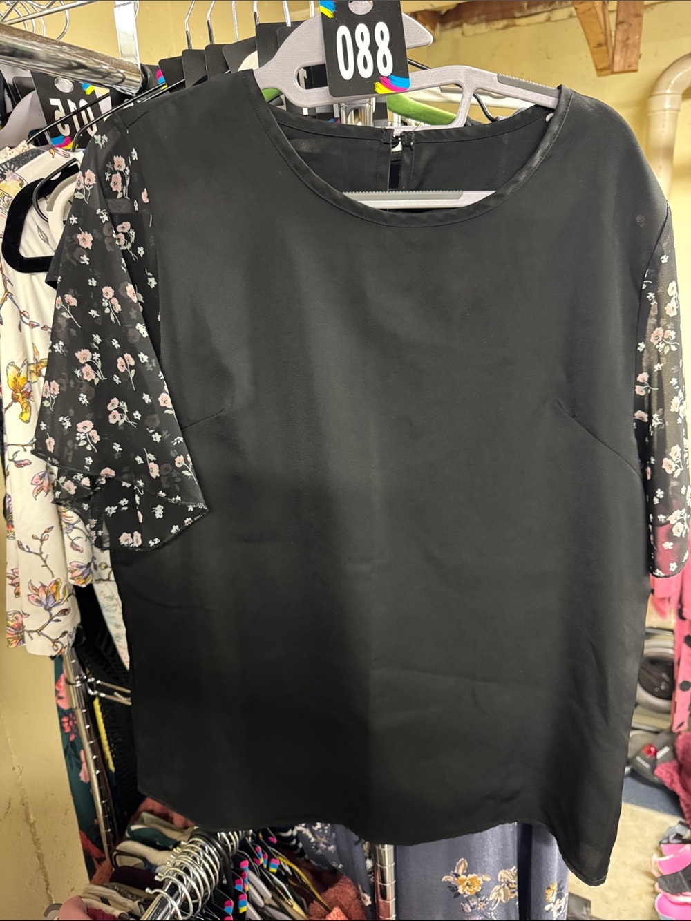 SHEIN Black Blouse with Floral Short Sleeves